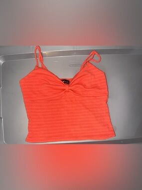 Tie-Front Ribbed Crop Tank Top in Coral